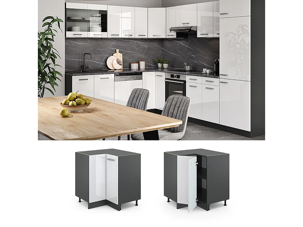 Mobile ad angolo cucina bianco lucido 75.6x60x81.6 r-line