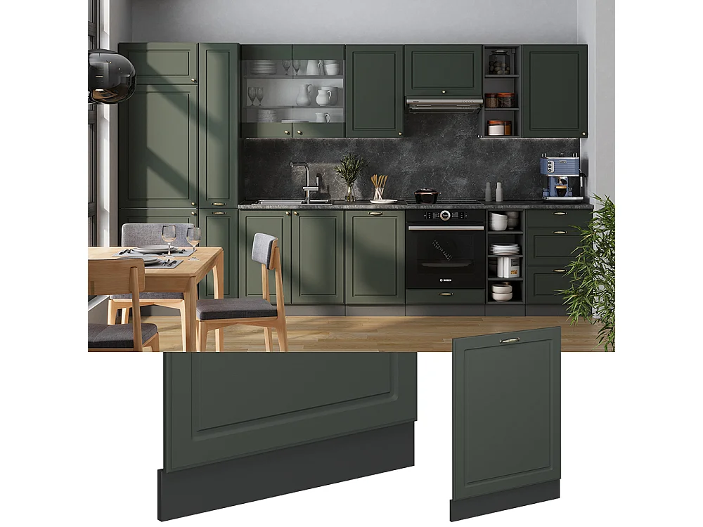 Panel frontal del lavavajillas verde dorado casa de campo 60x1.6x81.8 fame-line