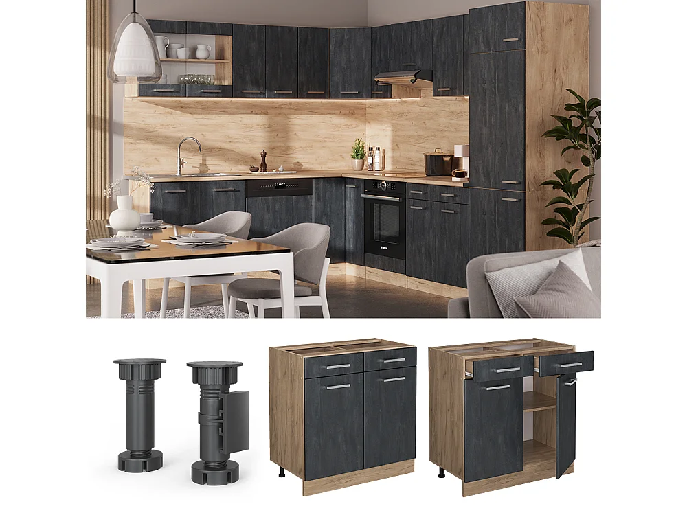 Mobiletto base per cucina calcestruzzo nero 80x60x81.6 r-line