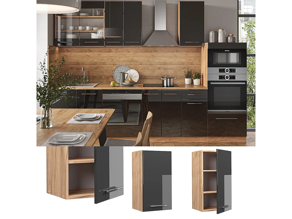 Elément haut de cuisine anthracite haute brillance 40x34.1x72 fame-line