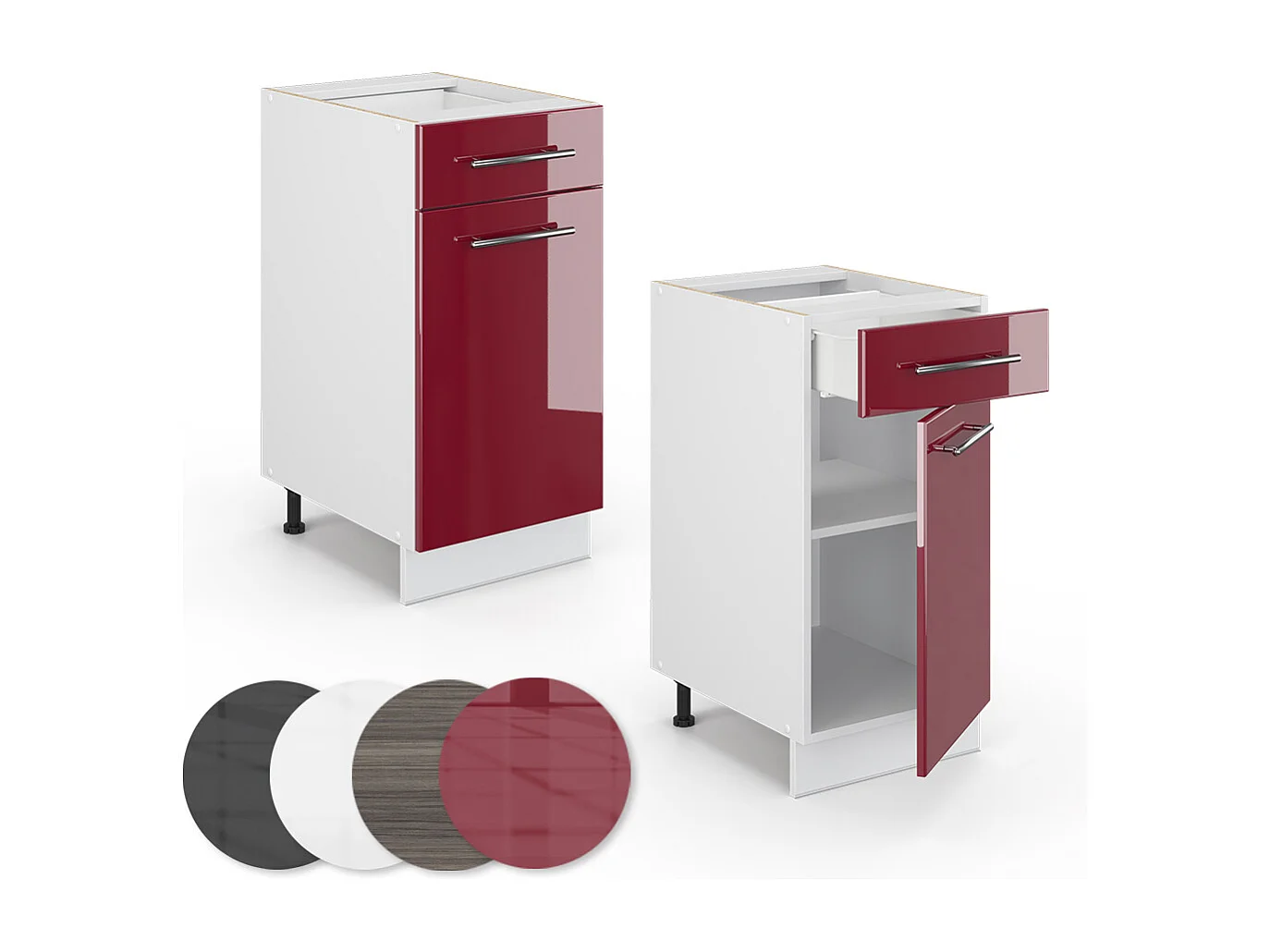 Meuble cuisine rouge bordeaux haute brillance 40x51.6x82 fame-line