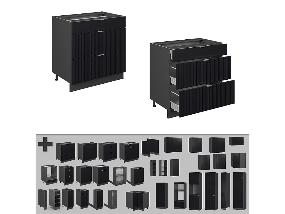 Mobiletto base per cucina nero a righe 80x60x82 fame-line