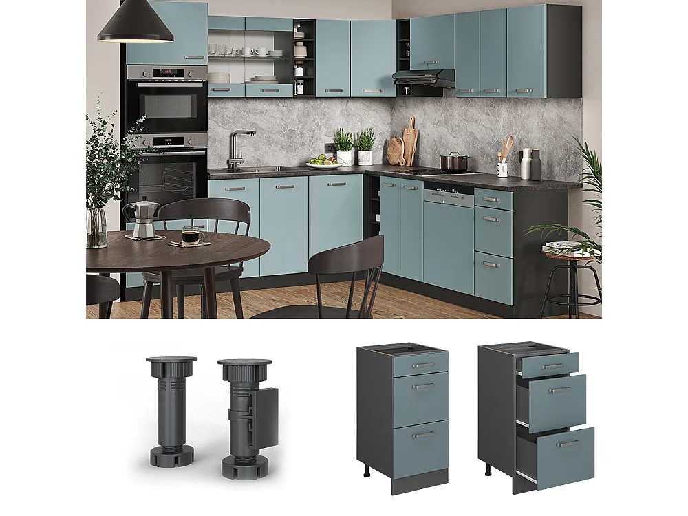 Meuble cuisine bleu-gris 40x60x81.6 r-line