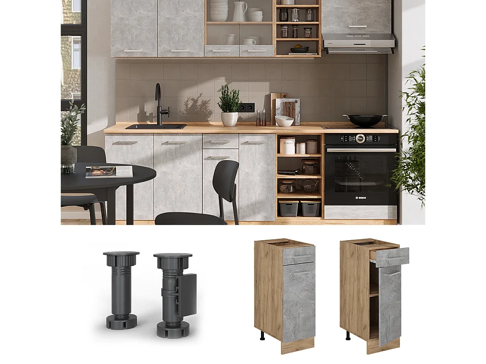 Mobiletto base per cucina calcestruzzo 30x60x81.6 r-line