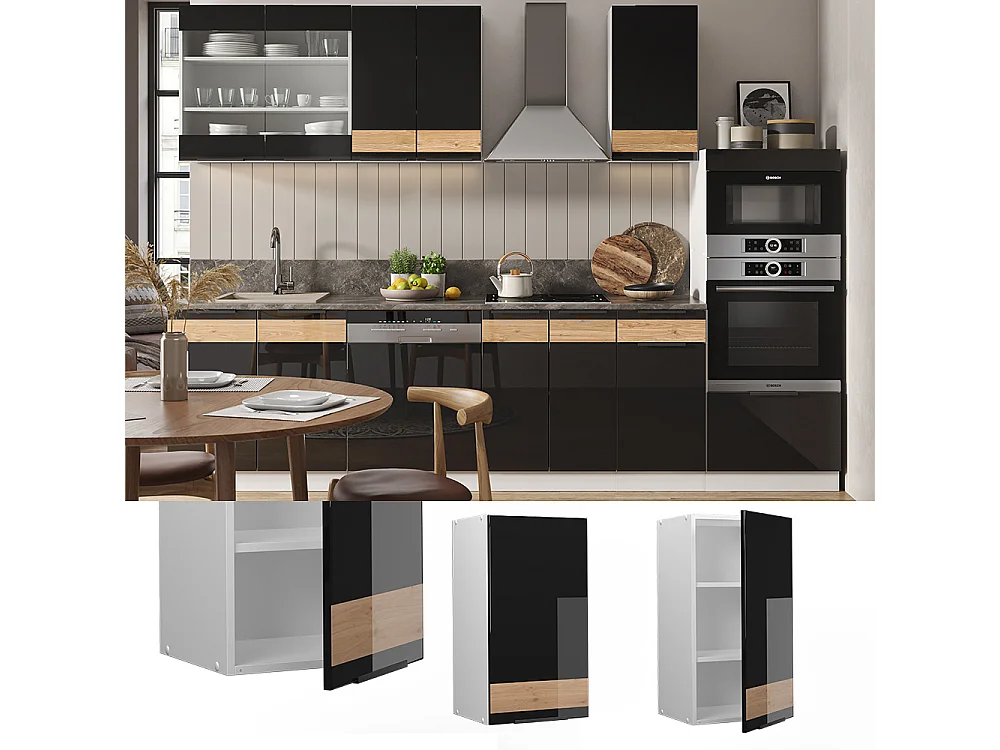 Armario colgante roble negro alto brillo 40x34.1x72 fame-line