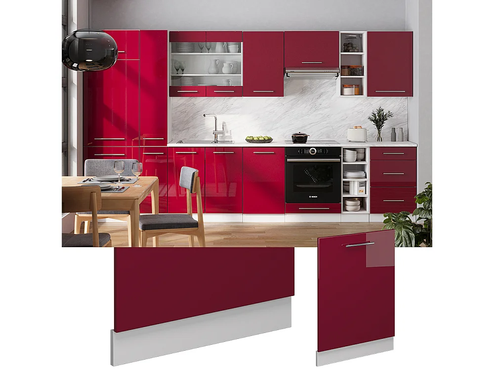 Panel frontal del lavavajillas rojo burdeos alto brillo 60x1.6x81.8 fame-line