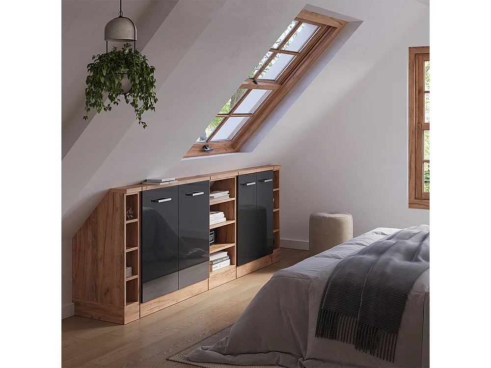 Küchenschrank für Dachschrägen anthrazit hochglanz 215x46x81.6 r-line