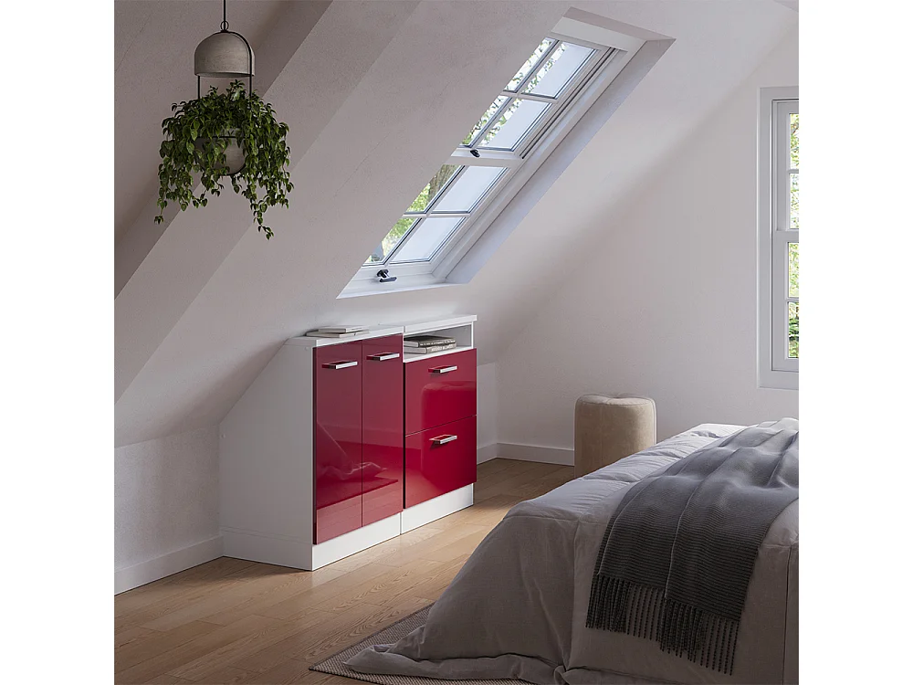 Meuble sous pente rouge brillant/blanc 120x46x81.6 r-line