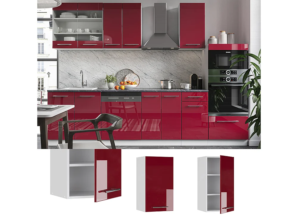 Armario colgante rojo burdeos alto brillo 40x34.1x72 fame-line