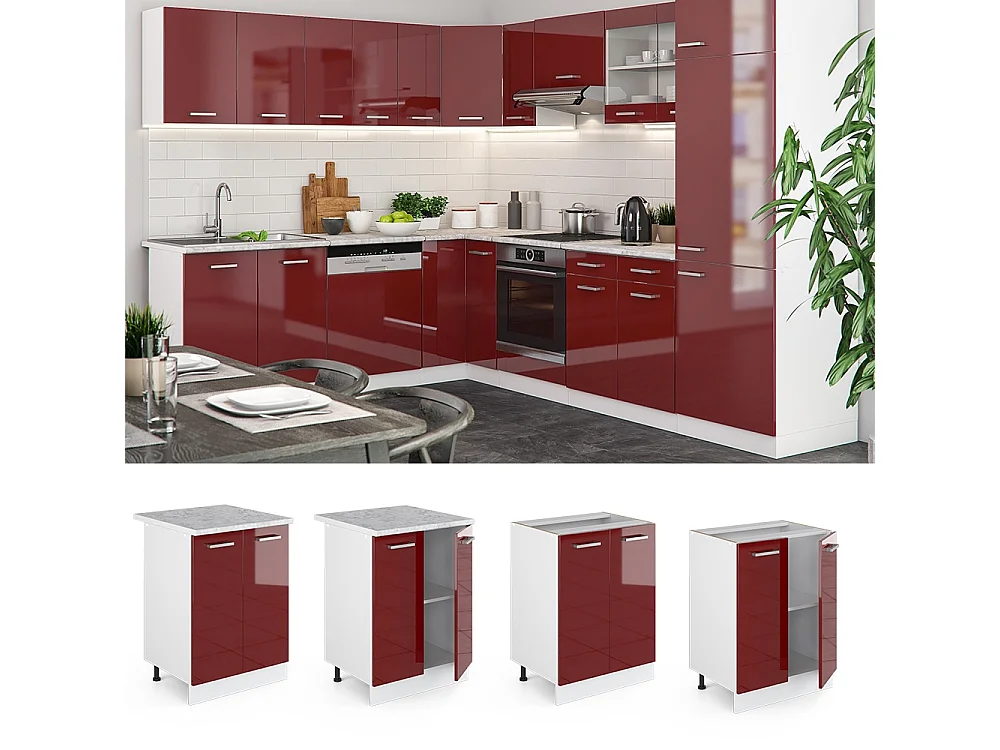 Mueble bajo de cocina rojo de alto brillo 60x60x81.6 r-line