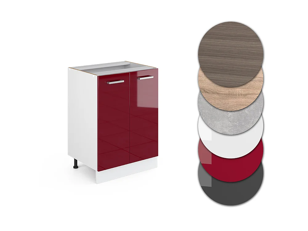 Mueble bajo de cocina rojo de alto brillo 60x60x81.6 r-line