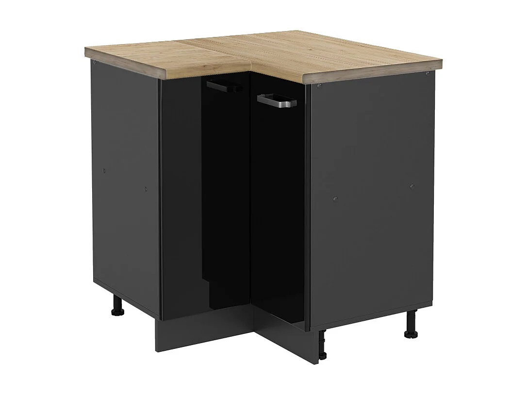 Armário baixo de canto preto alto brilho 75.6x60x81.6 r-line