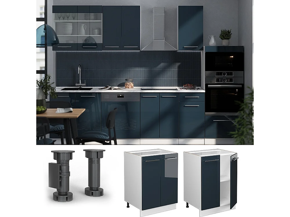 Mueble bajo de cocina azul oscuro alto brillo 60x60x82 fame-line
