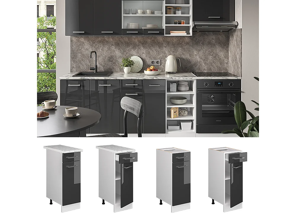 Mueble bajo de cocina antracita alto brillo 30x60x81.6 r-line