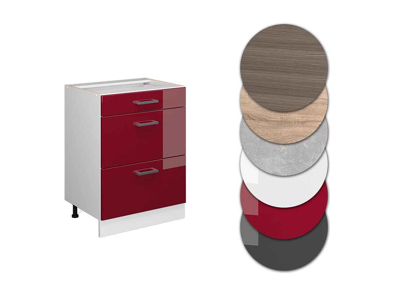 Mueble bajo de cocina rojo de alto brillo 60x60x81.6 r-line