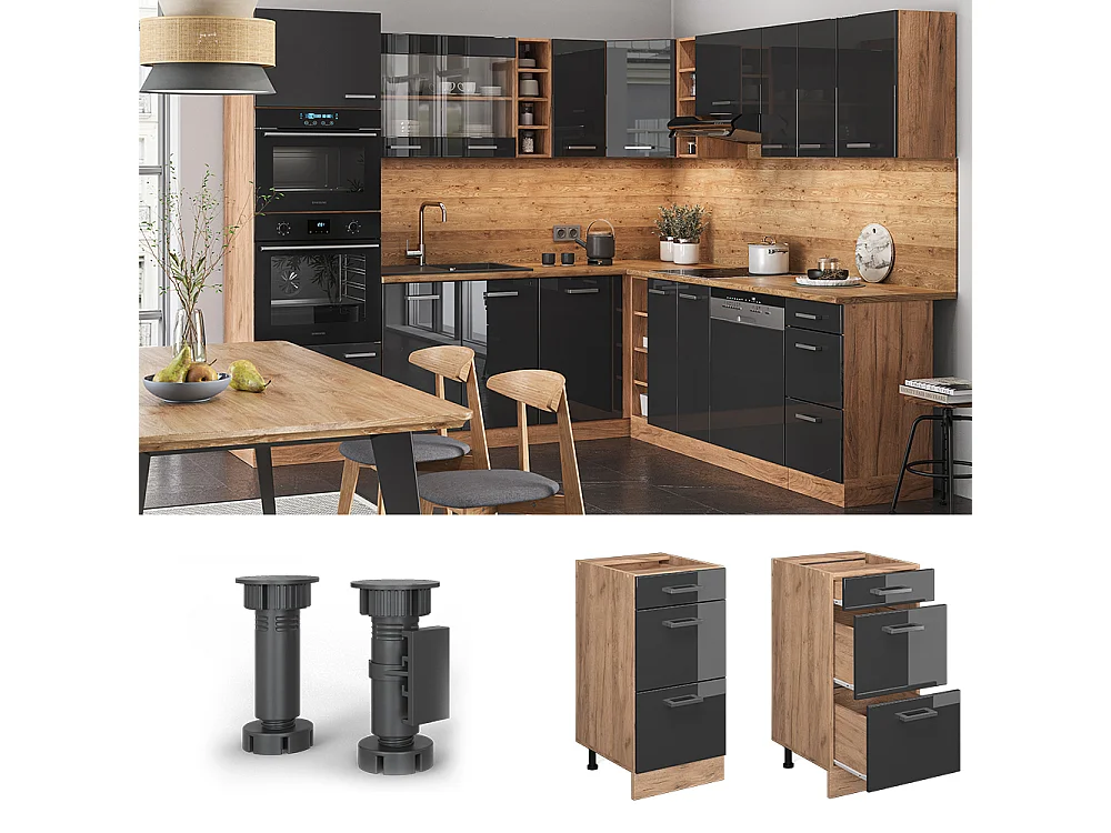 Meuble cuisine anthracite haute brillance 40x60x81.6 r-line