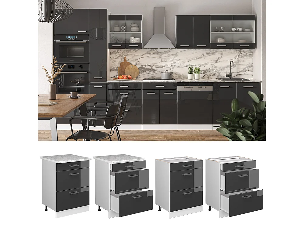 Mueble bajo de cocina antracita alto brillo 60x46x81.6 r-line