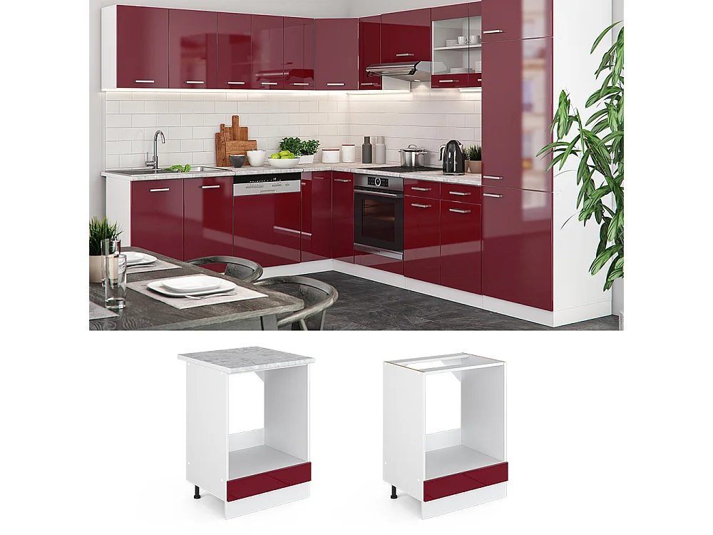 Meuble pour four rouge brillant 60x60x81.6 r-line