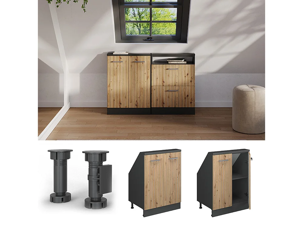 Köksskåp för sluttande tak hantverks ek 60x46x81.6 r-line