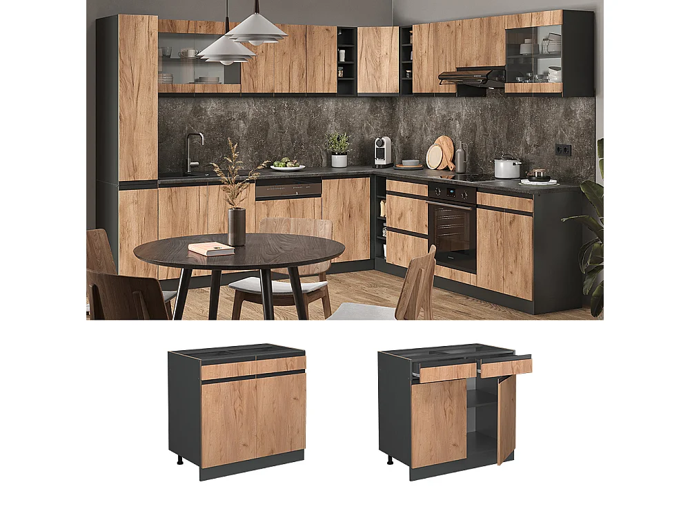 Mueble bajo de cocina roble dorado 80x60x81.6 r-line