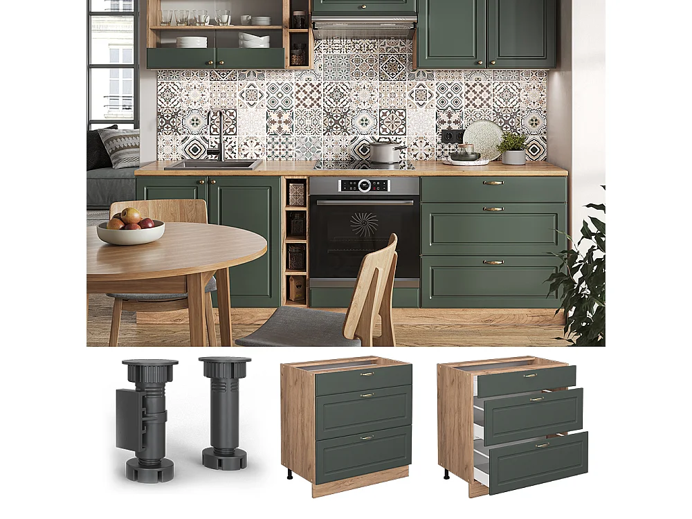 Mobiletto base per cucina verde-oro country house 80x60x82 fame-line