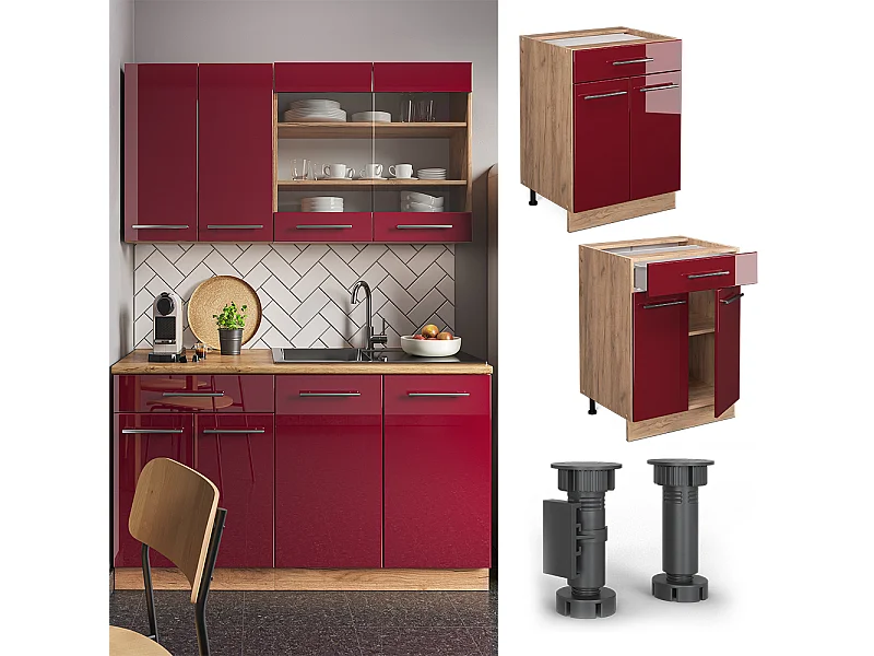 Küchenunterschrank bordeaux hochglanz 60x60x82 fame-line