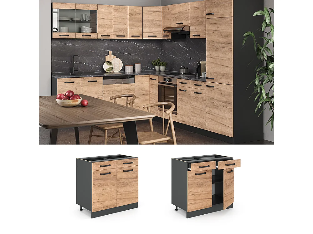 Mobiletto base per cucina quercia dorata 80x60x81.6 r-line