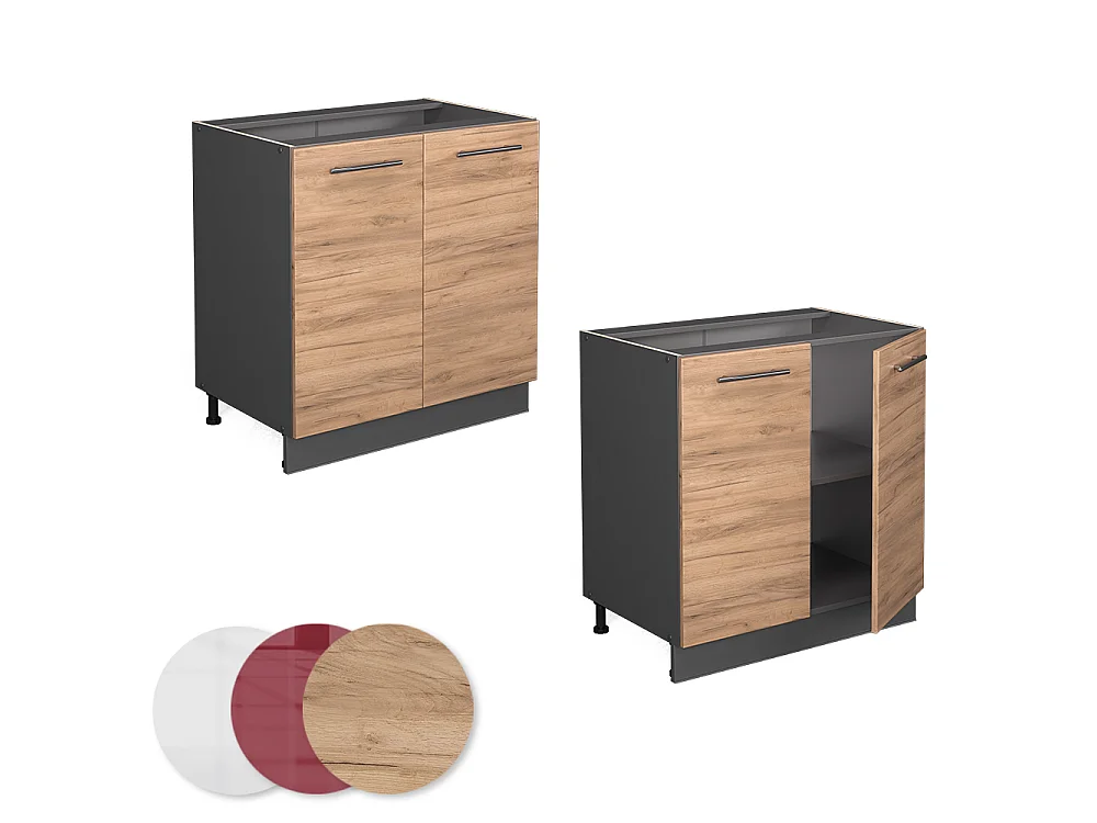 Kitchen base cabinet goldkraft oak/anthracite 80x51.6x82 fame-line