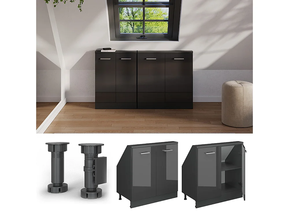 Meuble sous pente anthracite haute brillance 80x46x81.6 r-line