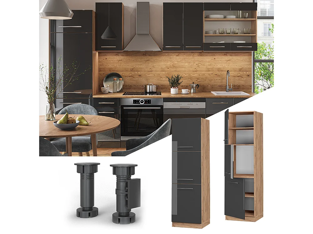 Armario para horno empotrado antracita alto brillo 60x58x206.8 fame-line