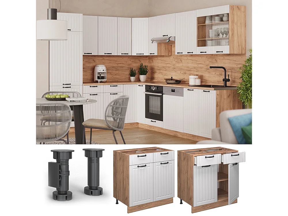 Mobiletto base per cucina Bianco rustico 80x60x82 fame-line
