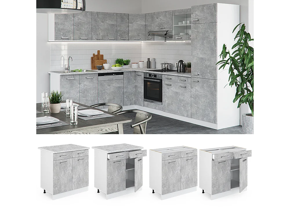 Mobiletto base per cucina calcestruzzo 80x60x81.6 r-line