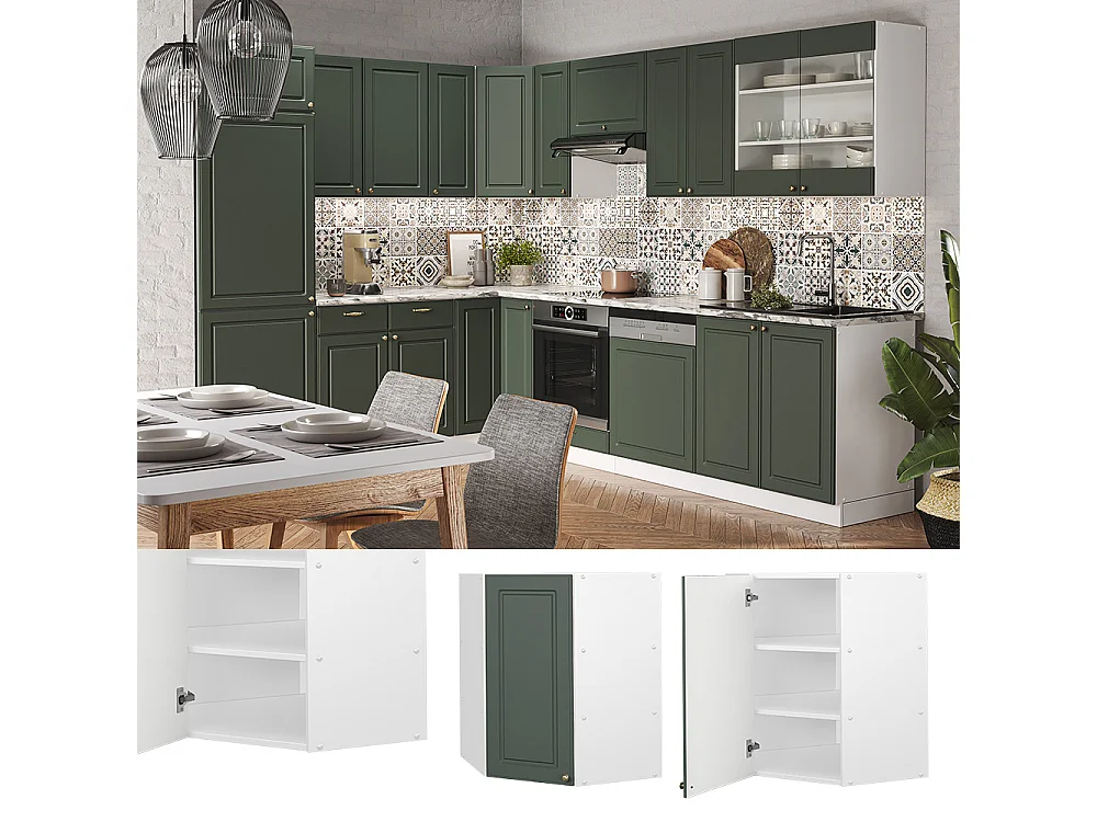 Armario colgante de esquina verde dorado casa de campo 57x34.1x72 fame-line