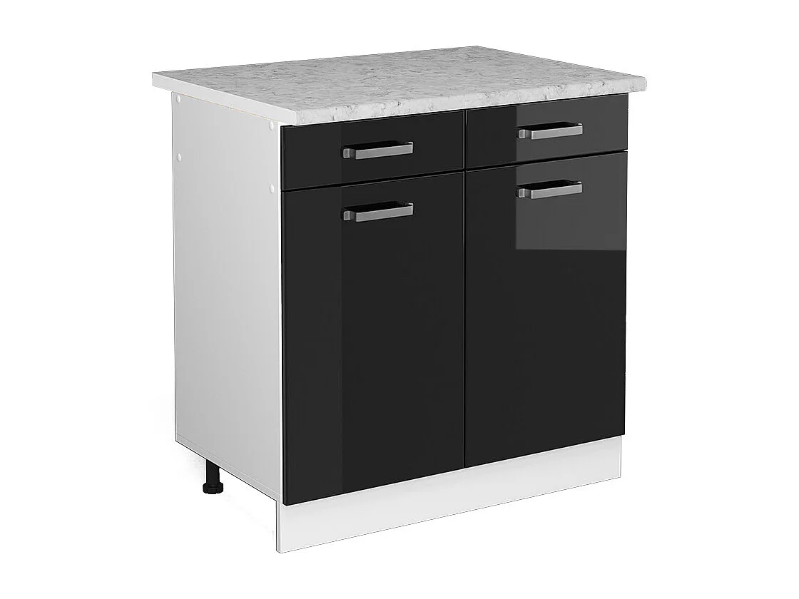 Armário baixo de cozinha preto alto brilho 80x60x81.6 r-line