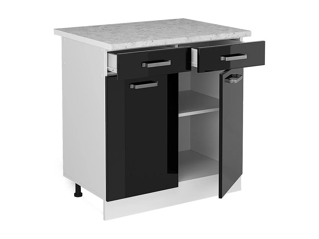 Armário baixo de cozinha preto alto brilho 80x60x81.6 r-line