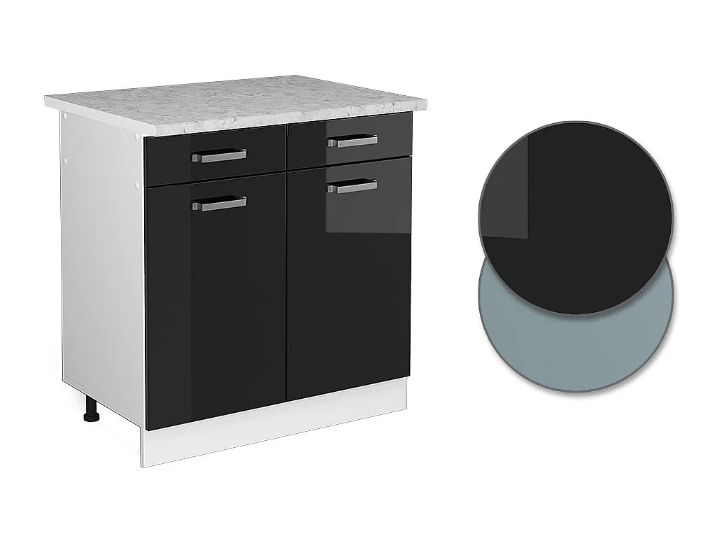 Armário baixo de cozinha preto alto brilho 80x60x81.6 r-line