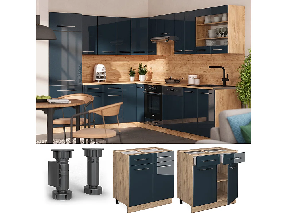 Meuble cuisine bleu foncé brillant 80x60x82 fame-line