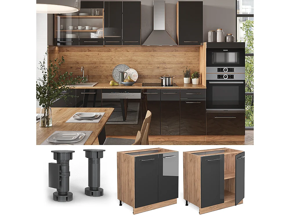 Mueble bajo de cocina antracita alto brillo 80x60x82 fame-line