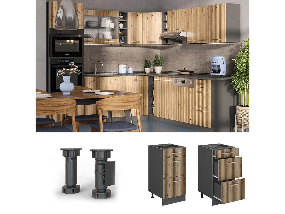 Mobiletto base per cucina rovere artigianale 40x60x81.6 r-line