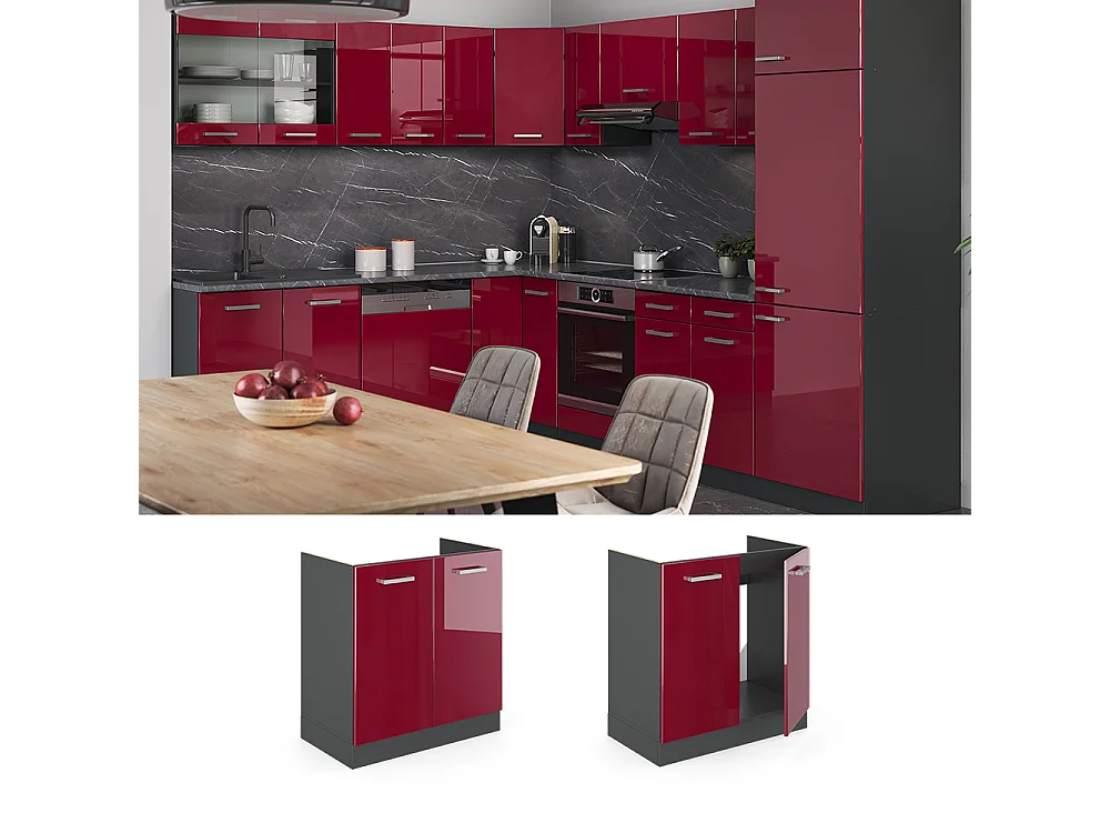 Meuble bas sous-évier rouge brillant 80x60x81.6 r-line