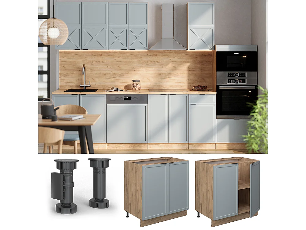 Meuble bas de cuisine bleu clair-gris 80x60x82 fame-line