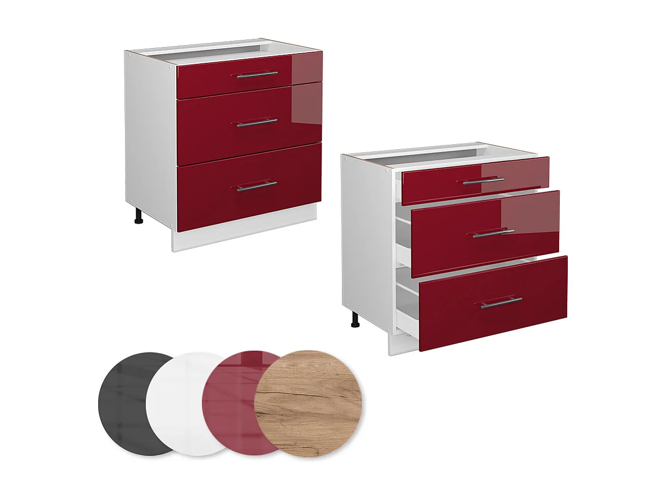Mueble bajo de cocina rojo burdeos alto brillo 80x51.6x82 fame-line