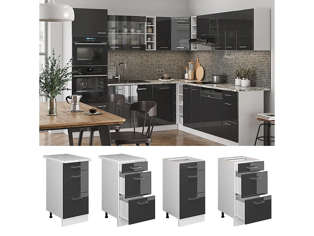 Mueble bajo de cocina antracita alto brillo 40x46x81.6 r-line