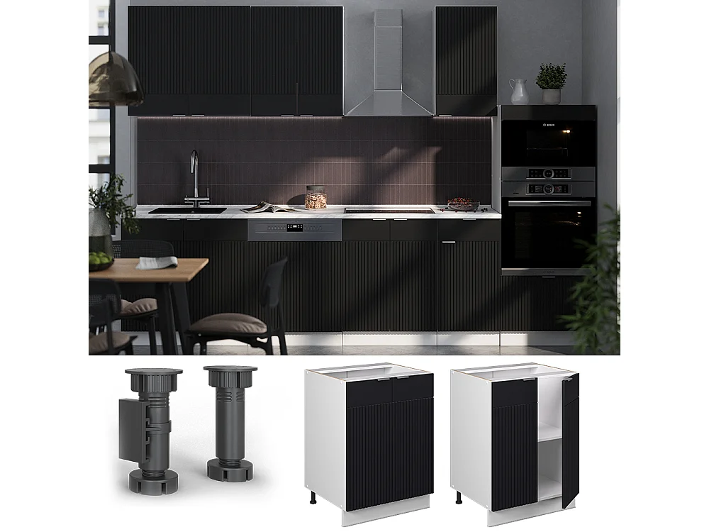 Meuble bas de cuisine noir rayé 60x51.6x82 fame-line