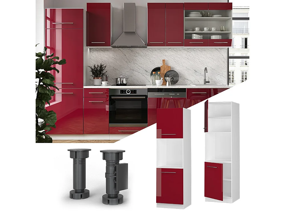 Armario para horno empotrado rojo burdeos alto brillo 60x58x206.8 fame-line