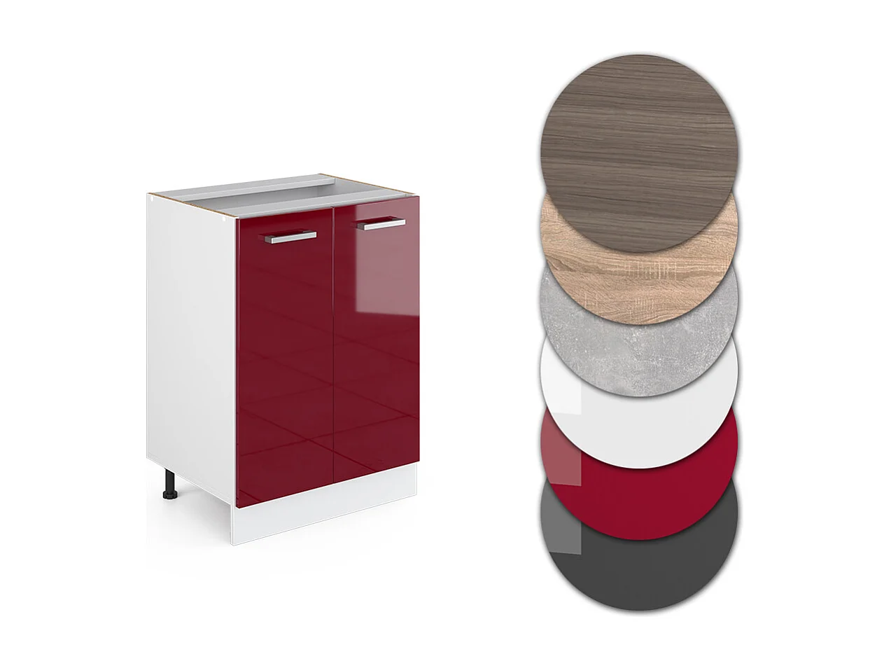 Meuble bas de cuisine rouge brillant 60x46x81.6 r-line