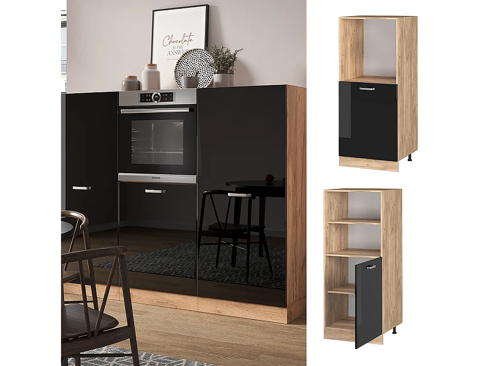 Meuble pour four noir haute brillance 60x57x143 r-line