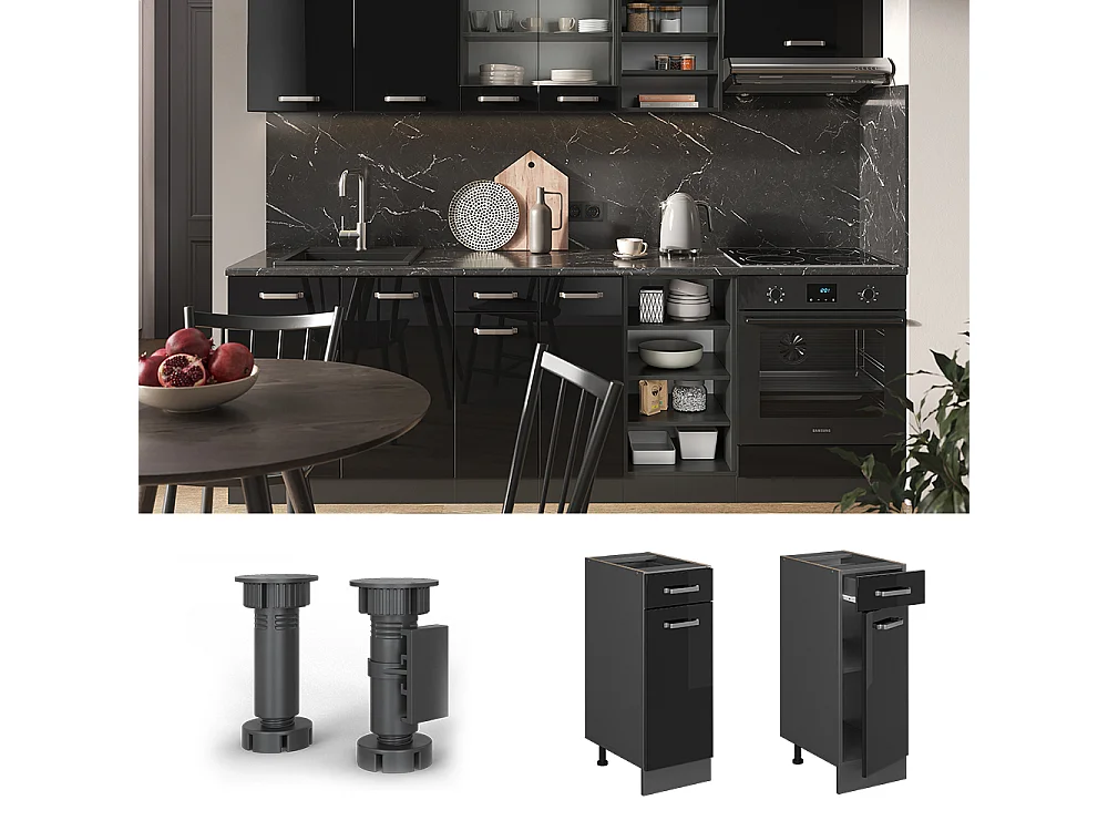 Mueble bajo de cocina negro brillo intenso 30x60x81.6 r-line