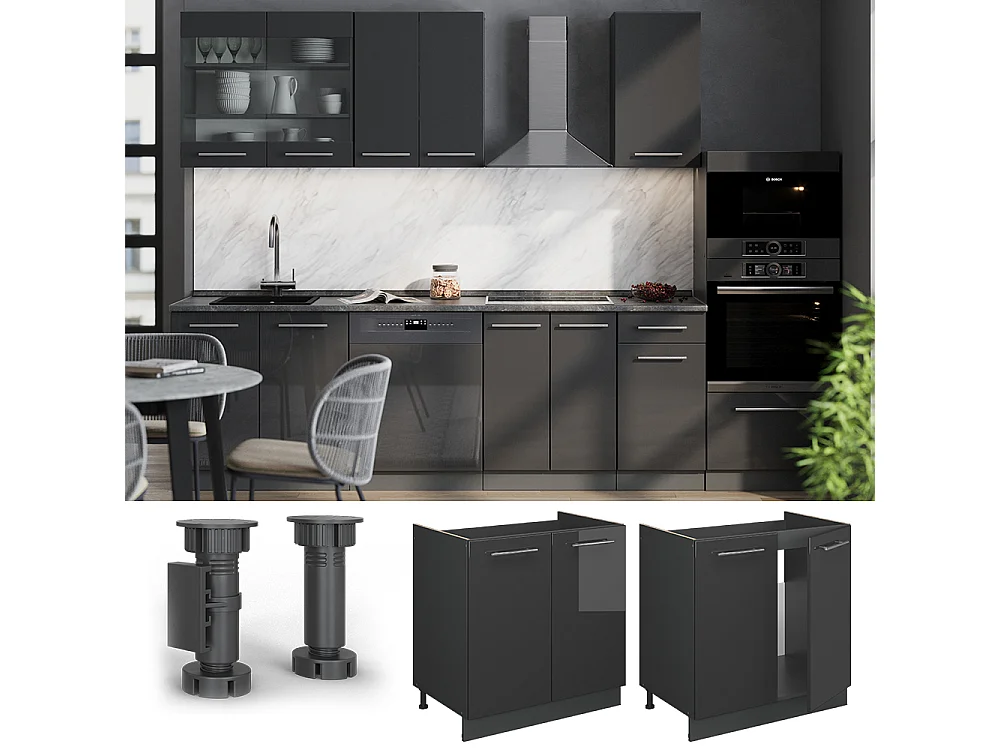 Meuble bas sous-évier anthracite haute brillance 80x60x82 fame-line