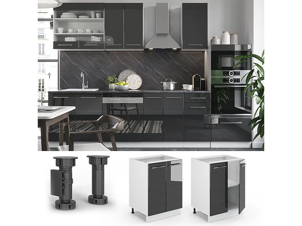 Szafki kuchenne antracyt wysoki połysk 60x60x82 fame-line
